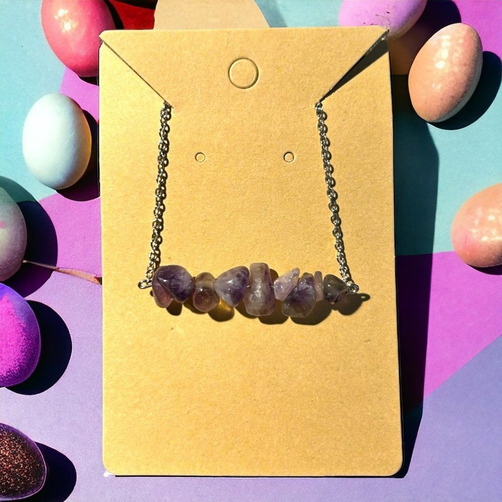Purple Stone Silver Tone Necklace
